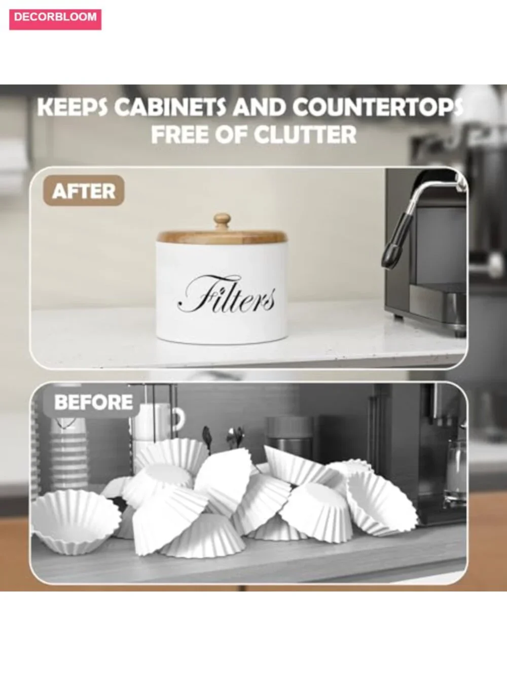 Wooden Coffee Filter Holder with Lid, Round Rustic Farmhouse Storage for Counter